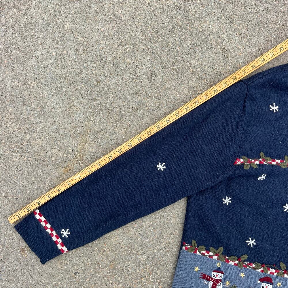 Vintage Croft and Barrow Blue Americana Snowman Winter Christmas Cardigan LARGE - Picture 6 of 10